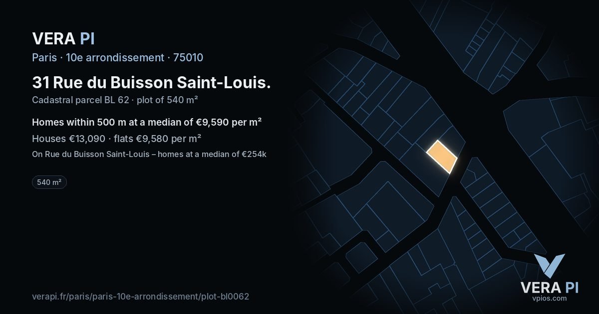 31 Rue du Buisson Saint-Louis, 10e arrondissement at night – the plot lit, the parcels around coloured by the prices near them