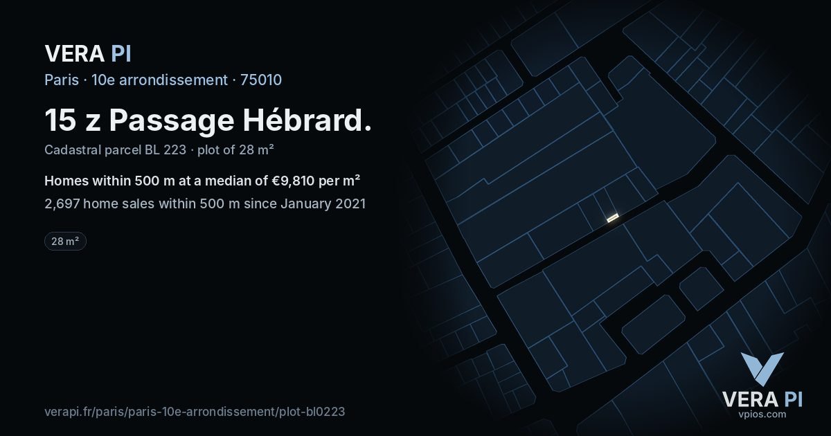 15 z Passage Hébrard, 10e arrondissement at night – the plot lit, the parcels around coloured by the prices near them
