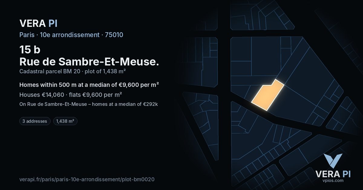 15 b Rue de Sambre-Et-Meuse, 10e arrondissement at night – the plot lit, the parcels around coloured by the prices near them