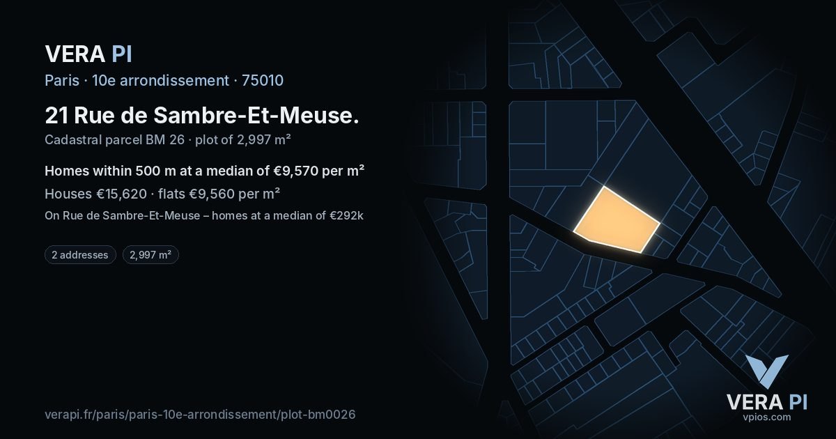 21 Rue de Sambre-Et-Meuse, 10e arrondissement at night – the plot lit, the parcels around coloured by the prices near them