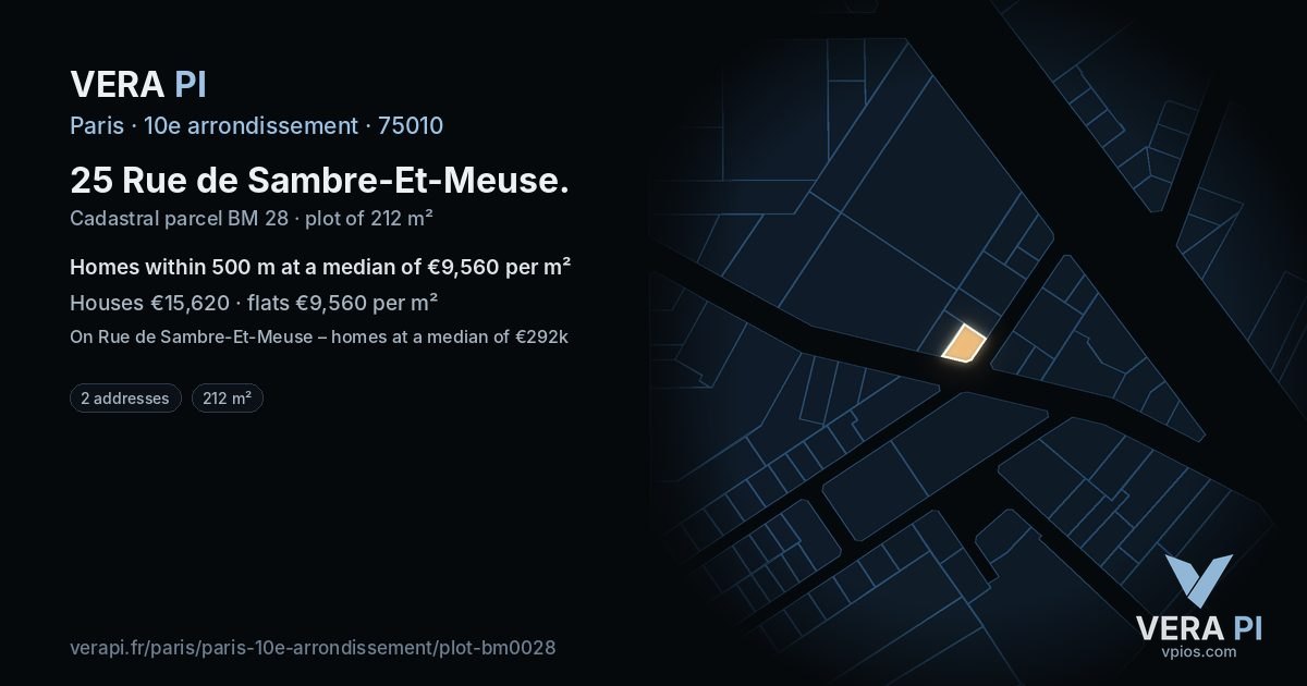 25 Rue de Sambre-Et-Meuse, 10e arrondissement at night – the plot lit, the parcels around coloured by the prices near them
