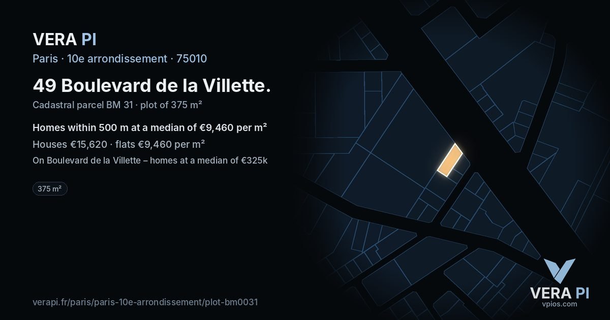 49 Boulevard de la Villette, 10e arrondissement at night – the plot lit, the parcels around coloured by the prices near them