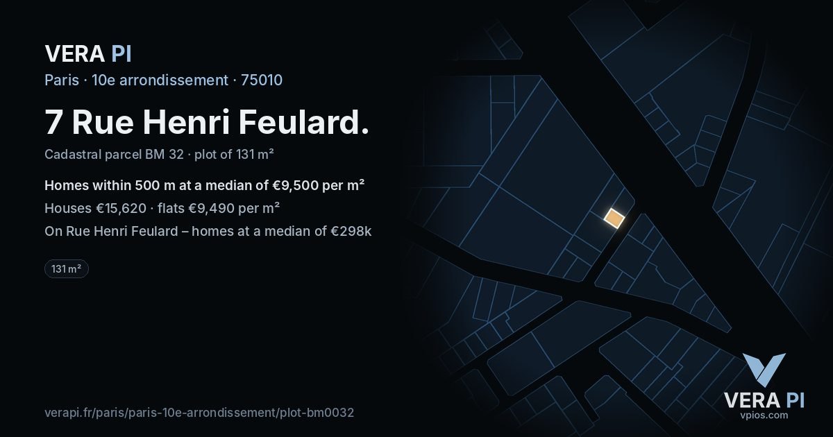 7 Rue Henri Feulard, 10e arrondissement at night – the plot lit, the parcels around coloured by the prices near them