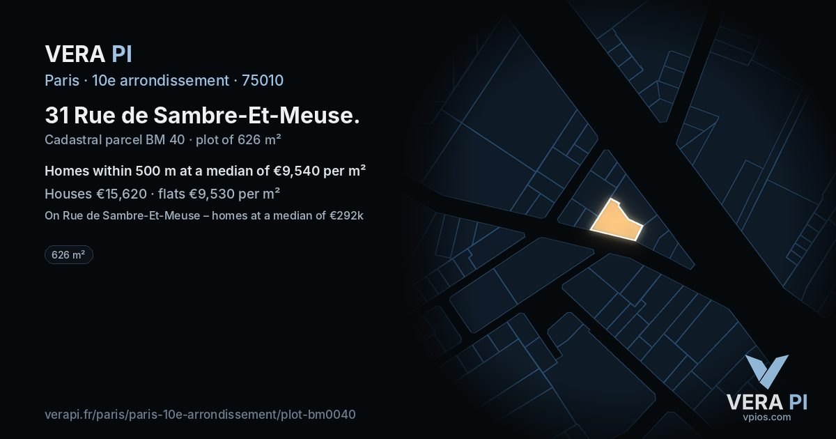 31 Rue de Sambre-Et-Meuse, 10e arrondissement at night – the plot lit, the parcels around coloured by the prices near them