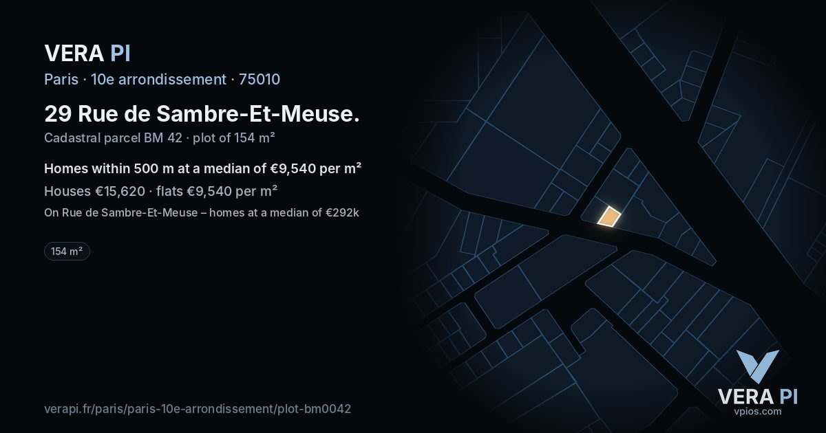 29 Rue de Sambre-Et-Meuse, 10e arrondissement at night – the plot lit, the parcels around coloured by the prices near them