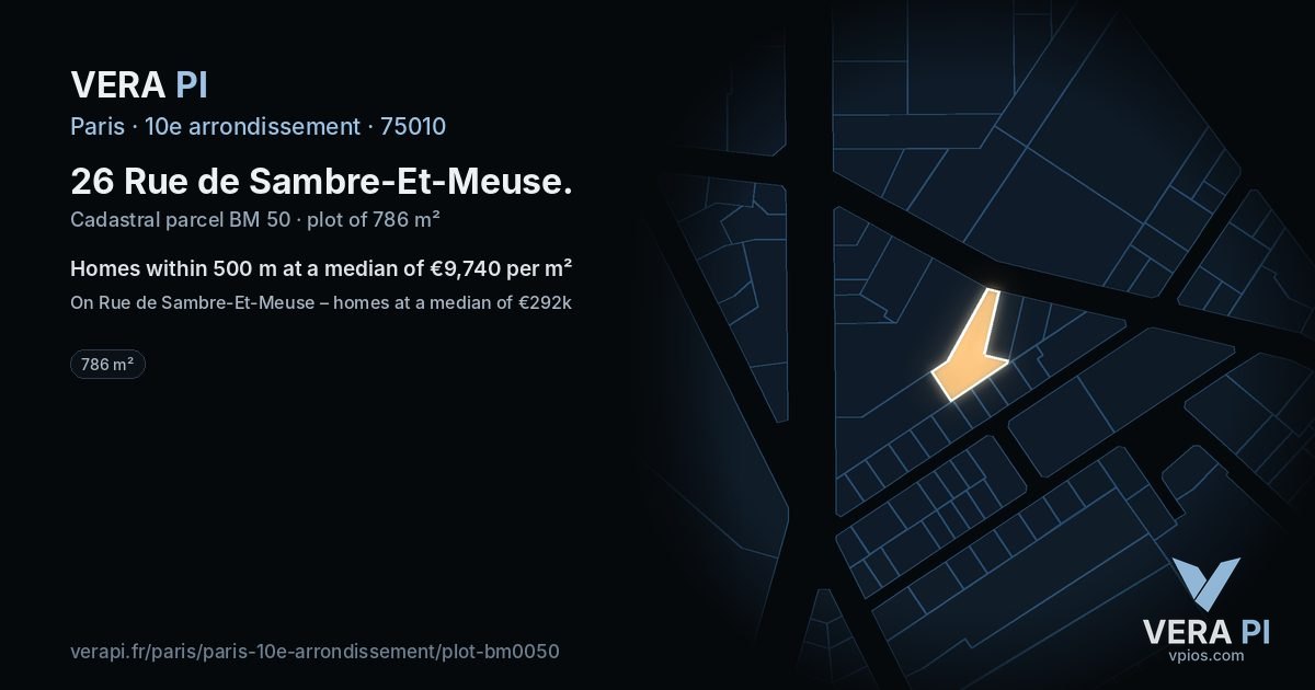 26 Rue de Sambre-Et-Meuse, 10e arrondissement at night – the plot lit, the parcels around coloured by the prices near them
