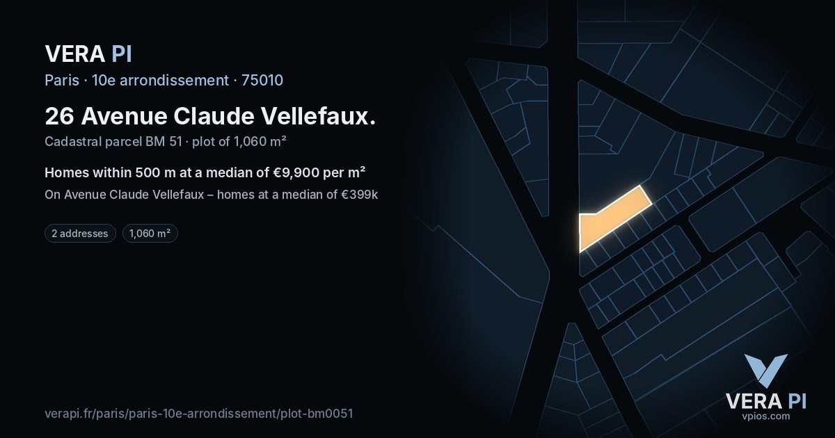 26 Avenue Claude Vellefaux, 10e arrondissement at night – the plot lit, the parcels around coloured by the prices near them