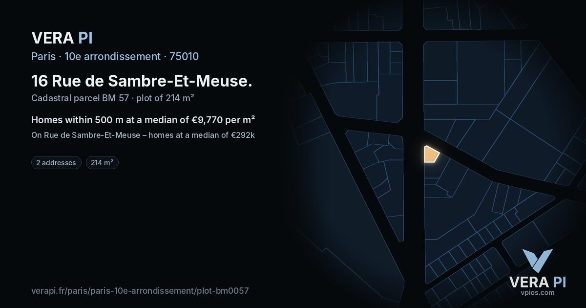16 Rue de Sambre-Et-Meuse, 10e arrondissement at night – the plot lit, the parcels around coloured by the prices near them