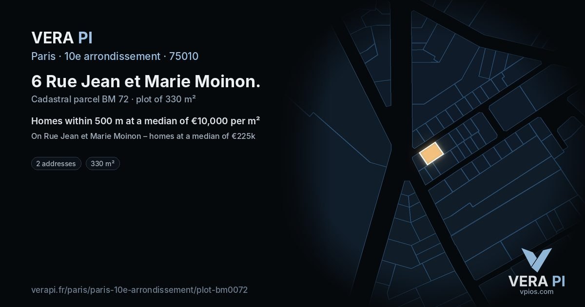 6 Rue Jean et Marie Moinon, 10e arrondissement at night – the plot lit, the parcels around coloured by the prices near them