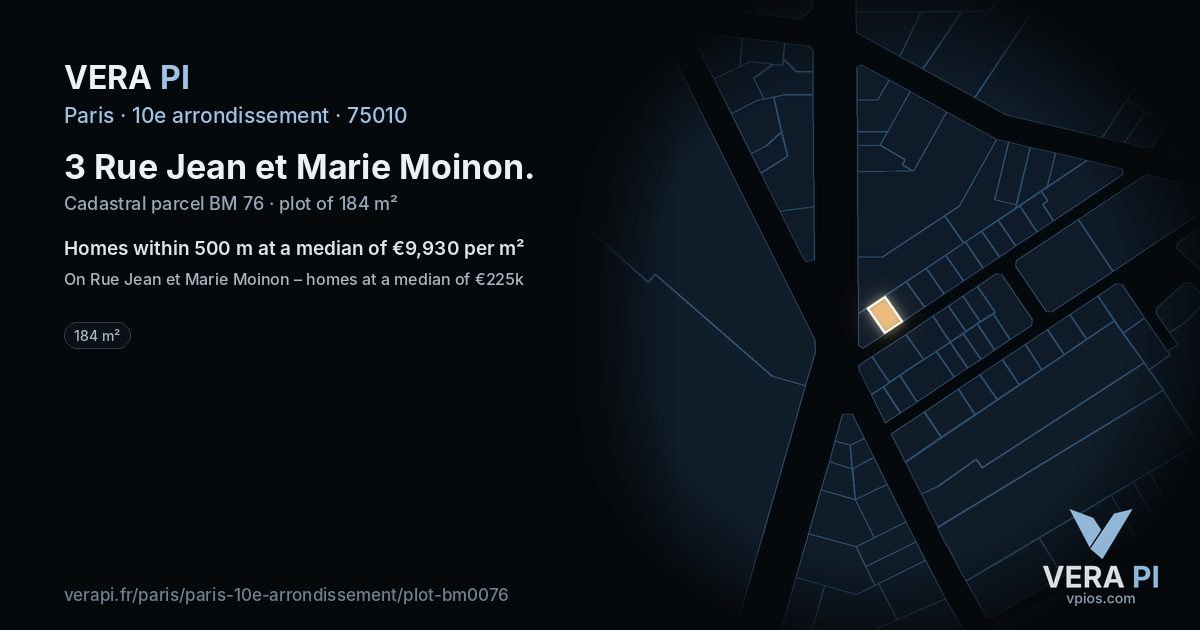 3 Rue Jean et Marie Moinon, 10e arrondissement at night – the plot lit, the parcels around coloured by the prices near them