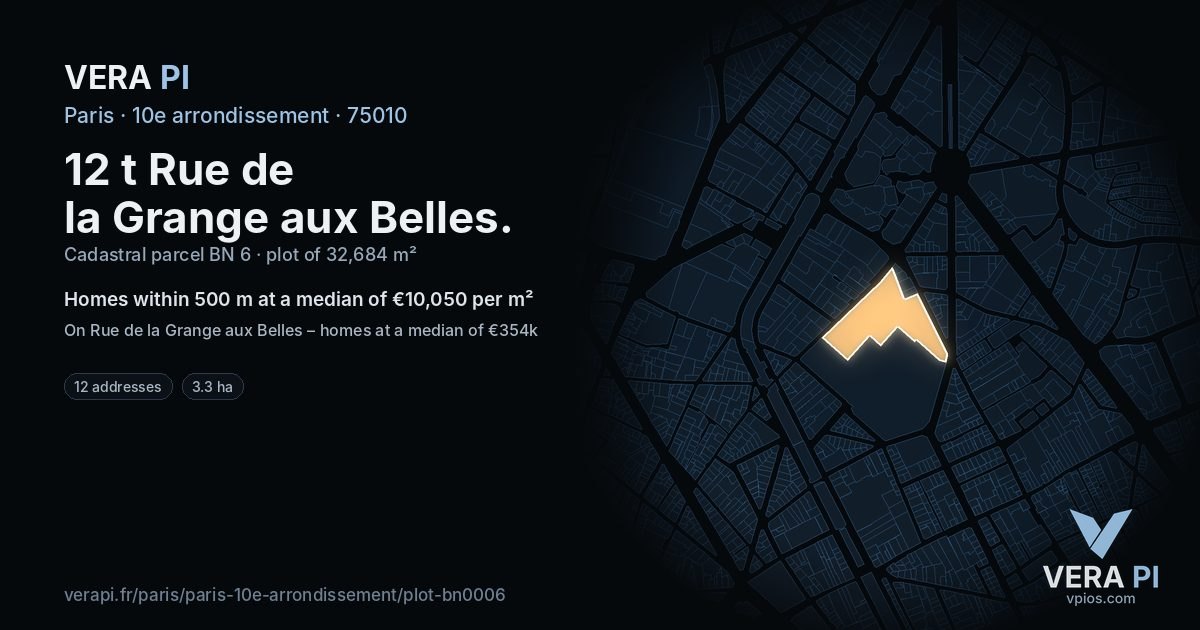 12 t Rue de la Grange aux Belles, 10e arrondissement at night – the plot lit, the parcels around coloured by the prices near them