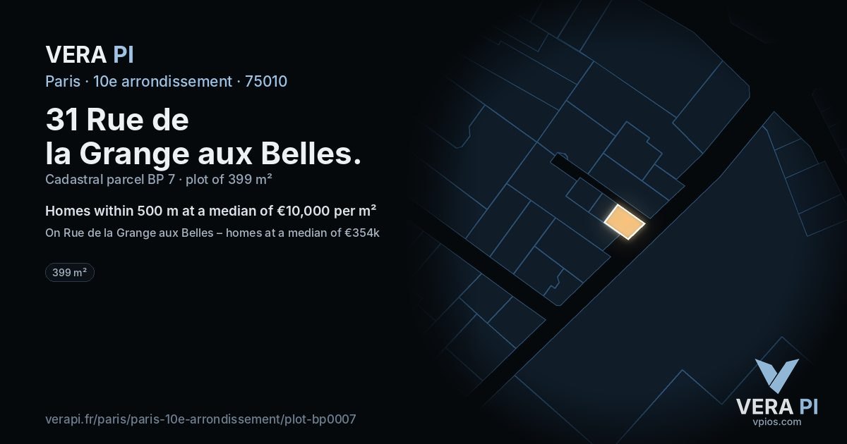 31 Rue de la Grange aux Belles, 10e arrondissement at night – the plot lit, the parcels around coloured by the prices near them