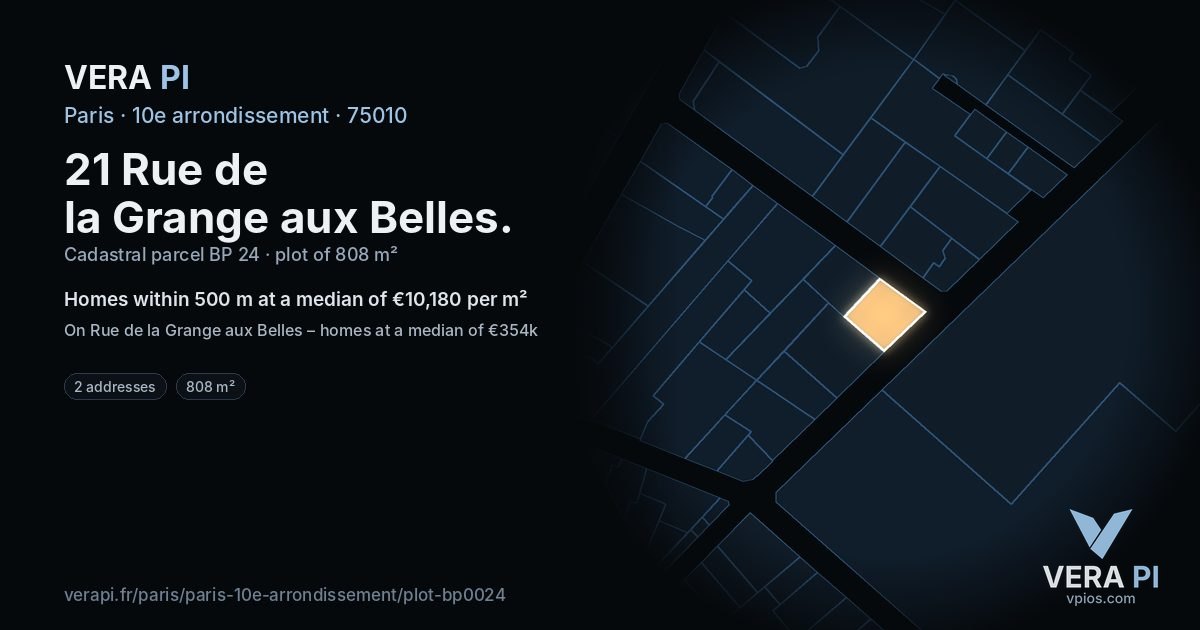 21 Rue de la Grange aux Belles, 10e arrondissement at night – the plot lit, the parcels around coloured by the prices near them