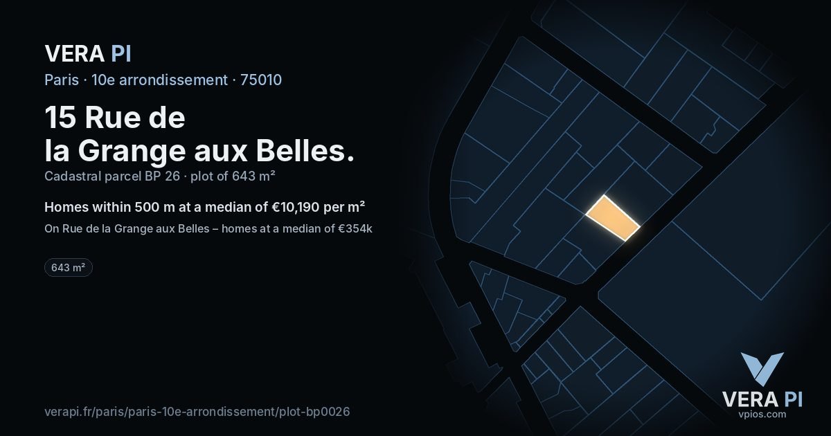 15 Rue de la Grange aux Belles, 10e arrondissement at night – the plot lit, the parcels around coloured by the prices near them