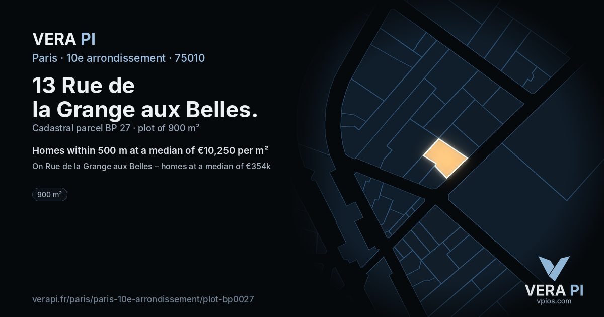 13 Rue de la Grange aux Belles, 10e arrondissement at night – the plot lit, the parcels around coloured by the prices near them