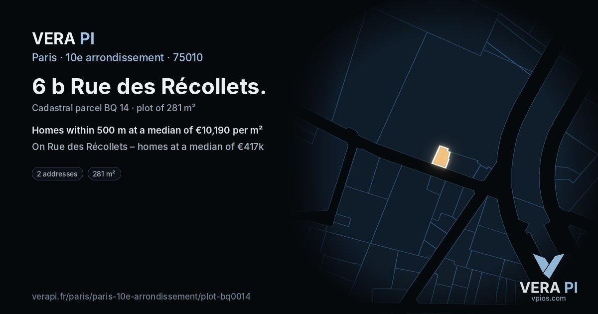 6 b Rue des Récollets, 10e arrondissement at night – the plot lit, the parcels around coloured by the prices near them
