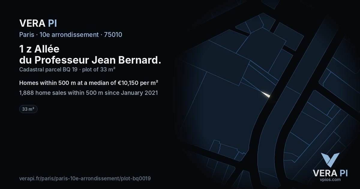 1 z Allée du Professeur Jean Bernard, 10e arrondissement at night – the plot lit, the parcels around coloured by the prices near them