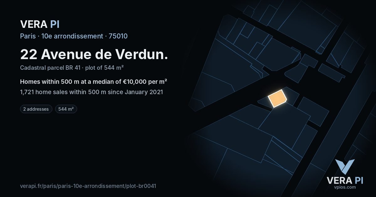 22 Avenue de Verdun, 10e arrondissement at night – the plot lit, the parcels around coloured by the prices near them