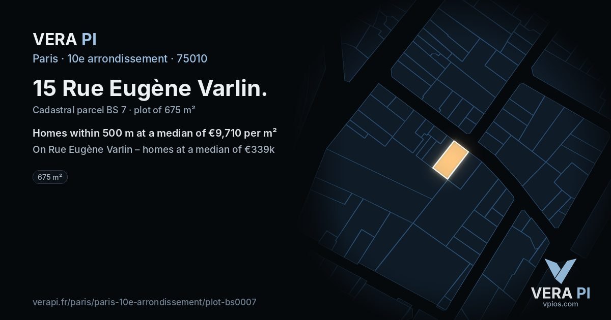 15 Rue Eugène Varlin, 10e arrondissement at night – the plot lit, the parcels around coloured by the prices near them