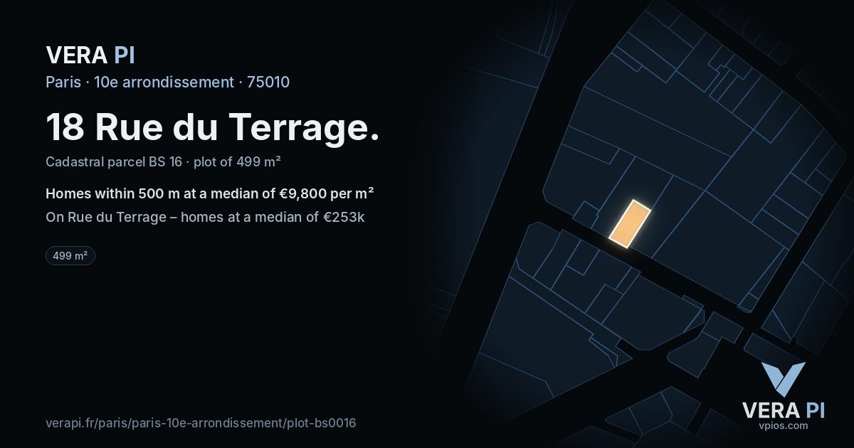 18 Rue du Terrage, 10e arrondissement at night – the plot lit, the parcels around coloured by the prices near them