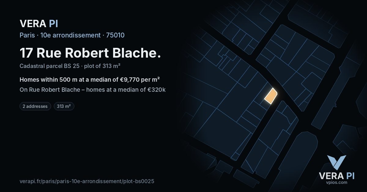 17 Rue Robert Blache, 10e arrondissement at night – the plot lit, the parcels around coloured by the prices near them