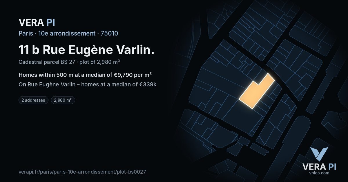 11 b Rue Eugène Varlin, 10e arrondissement at night – the plot lit, the parcels around coloured by the prices near them