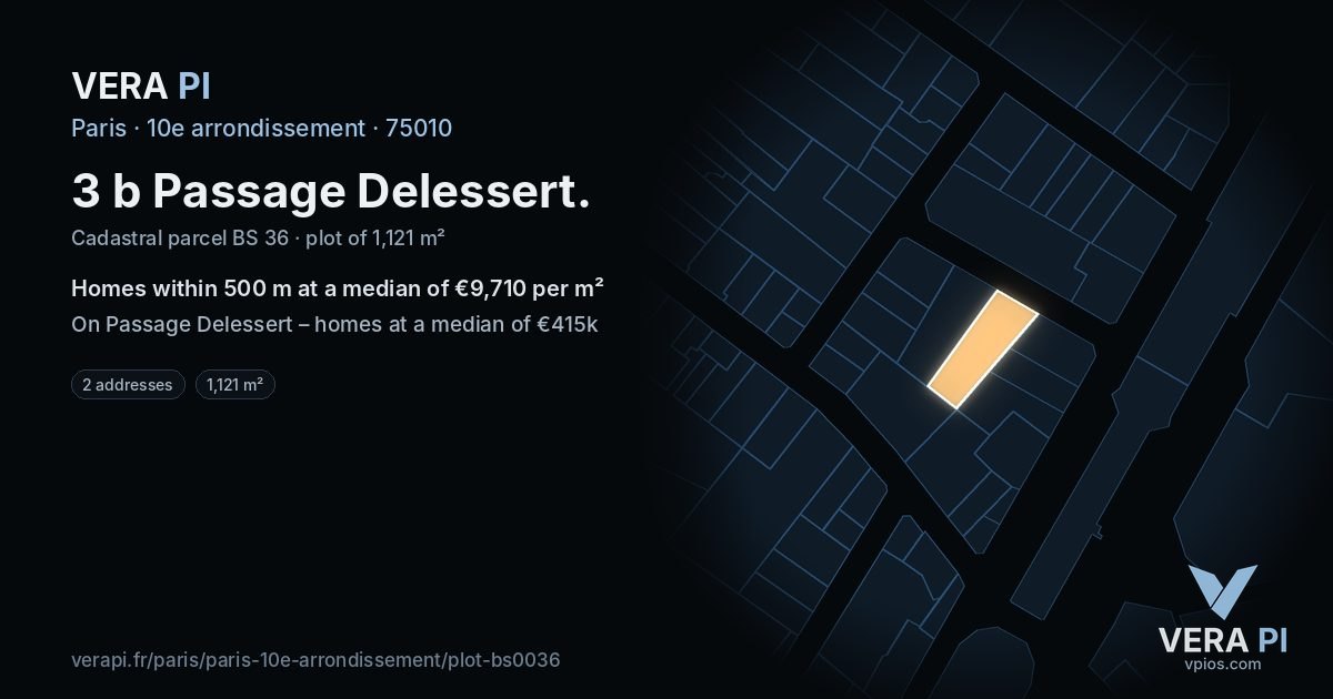 3 b Passage Delessert, 10e arrondissement at night – the plot lit, the parcels around coloured by the prices near them