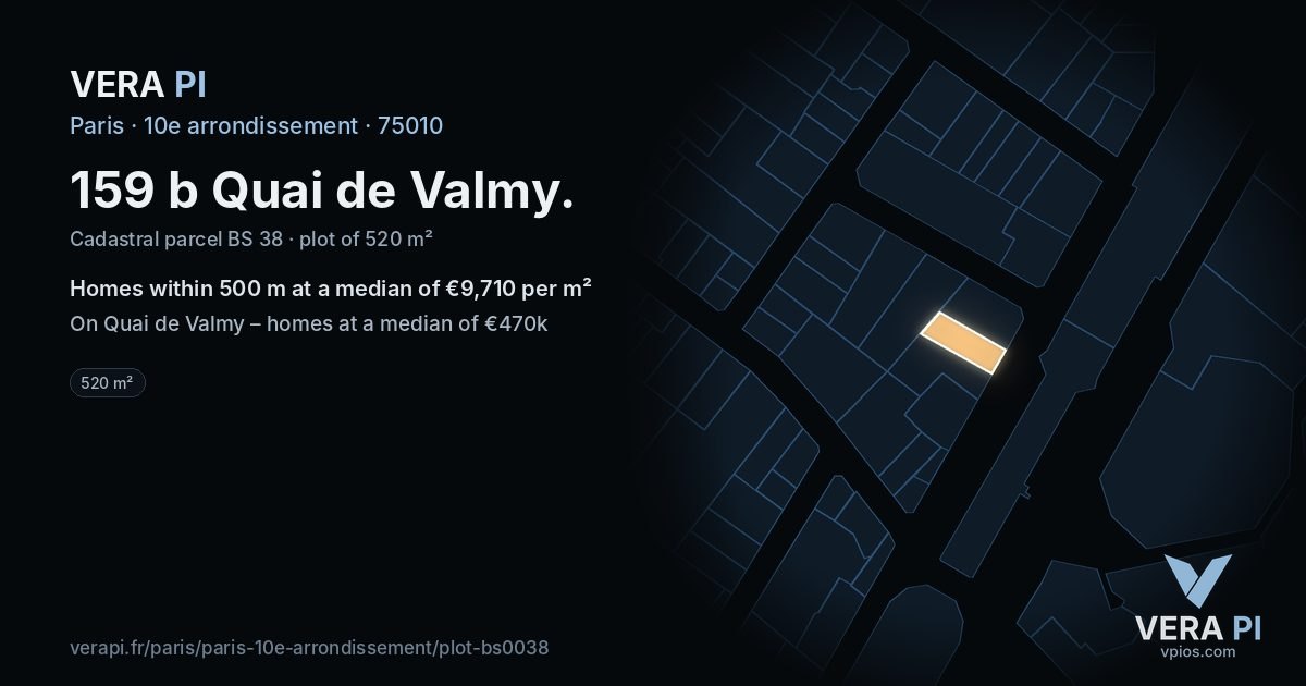 159 b Quai de Valmy, 10e arrondissement at night – the plot lit, the parcels around coloured by the prices near them