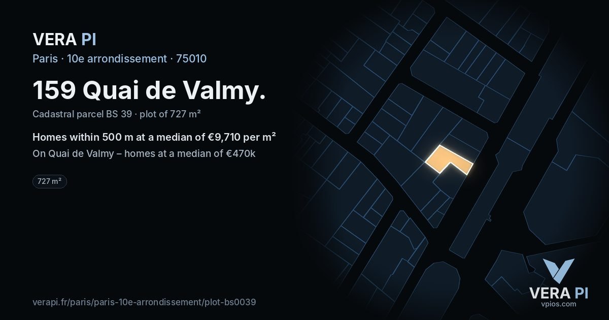159 Quai de Valmy, 10e arrondissement at night – the plot lit, the parcels around coloured by the prices near them