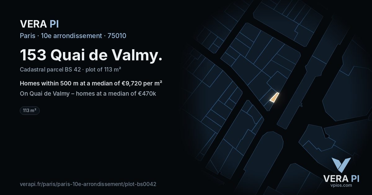 153 Quai de Valmy, 10e arrondissement at night – the plot lit, the parcels around coloured by the prices near them