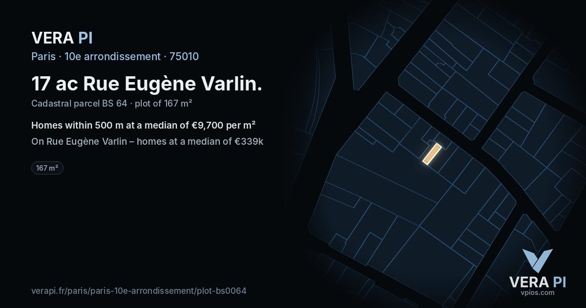 17 ac Rue Eugène Varlin, 10e arrondissement at night – the plot lit, the parcels around coloured by the prices near them
