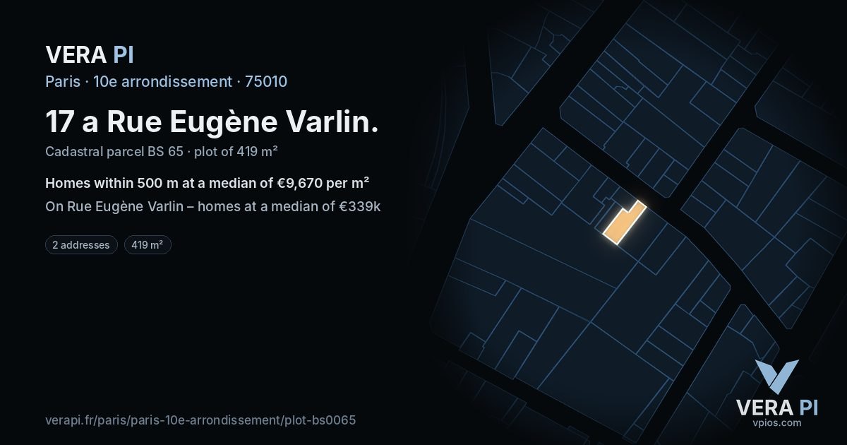 17 a Rue Eugène Varlin, 10e arrondissement at night – the plot lit, the parcels around coloured by the prices near them