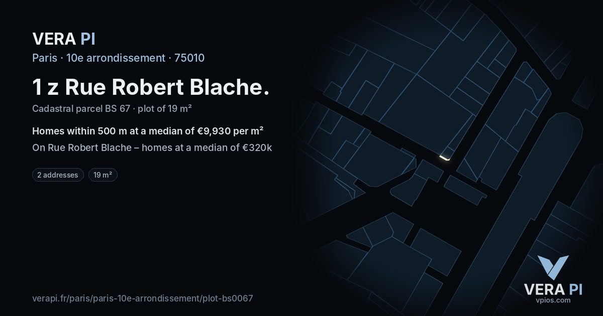 1 z Rue Robert Blache, 10e arrondissement at night – the plot lit, the parcels around coloured by the prices near them
