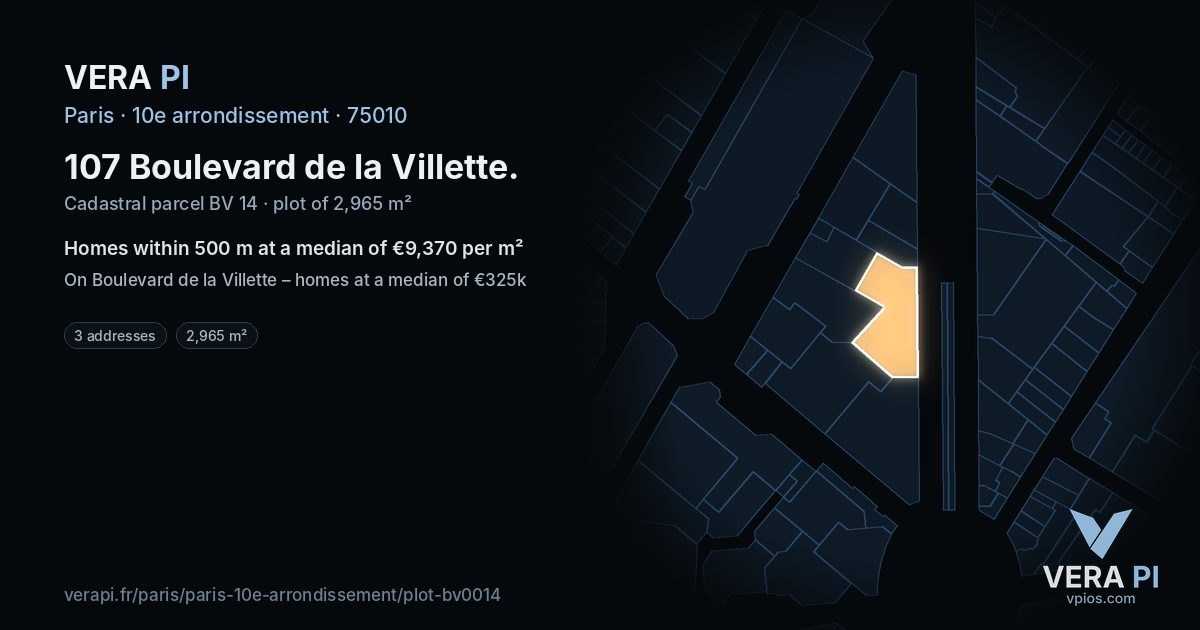 107 Boulevard de la Villette, 10e arrondissement at night – the plot lit, the parcels around coloured by the prices near them