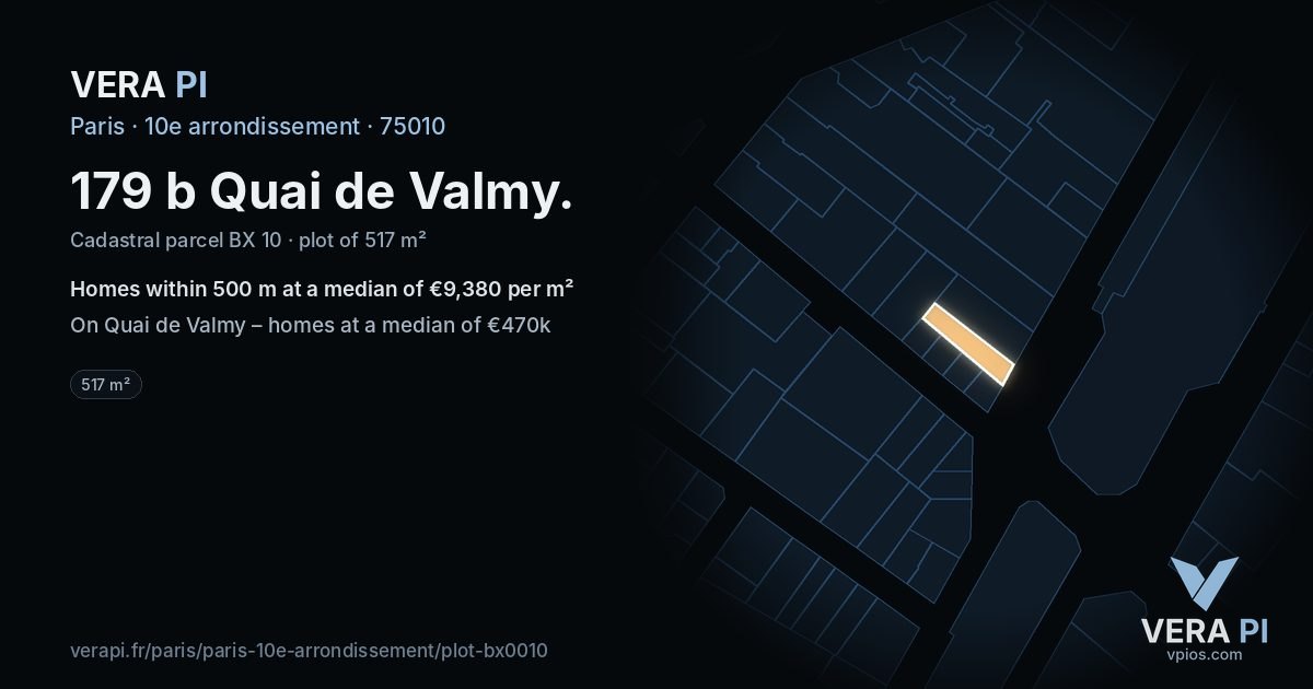 179 b Quai de Valmy, 10e arrondissement at night – the plot lit, the parcels around coloured by the prices near them