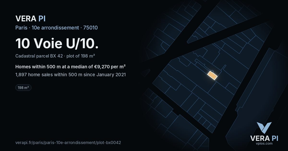 10 Voie U/10, 10e arrondissement at night – the plot lit, the parcels around coloured by the prices near them