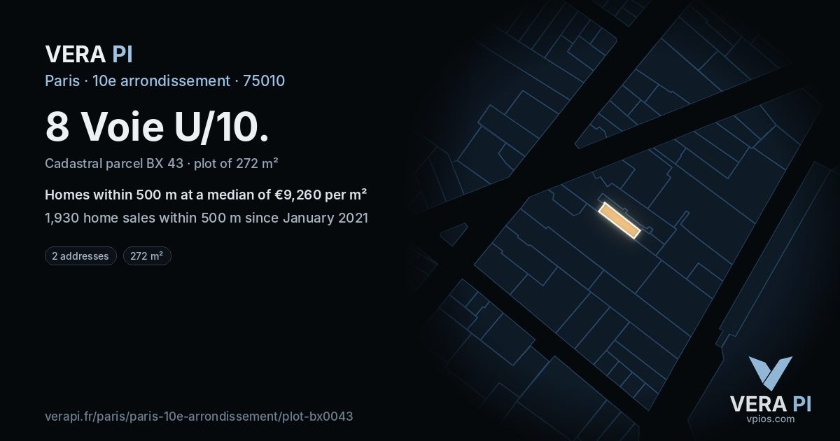 8 Voie U/10, 10e arrondissement at night – the plot lit, the parcels around coloured by the prices near them