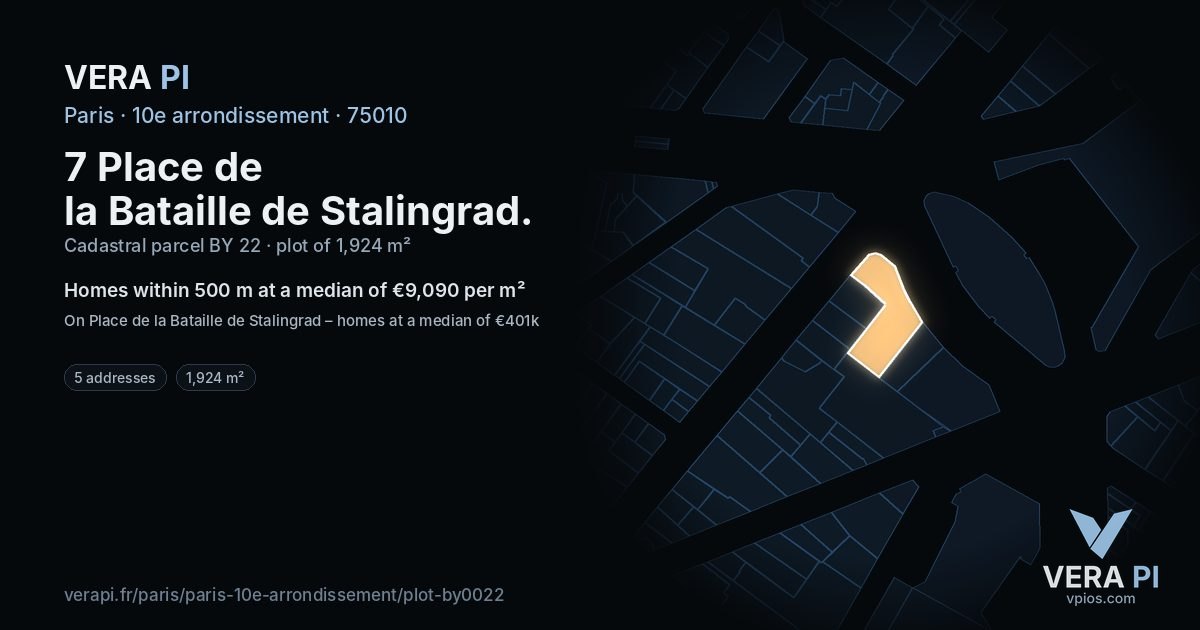 7 Place de la Bataille de Stalingrad, 10e arrondissement at night – the plot lit, the parcels around coloured by the prices near them