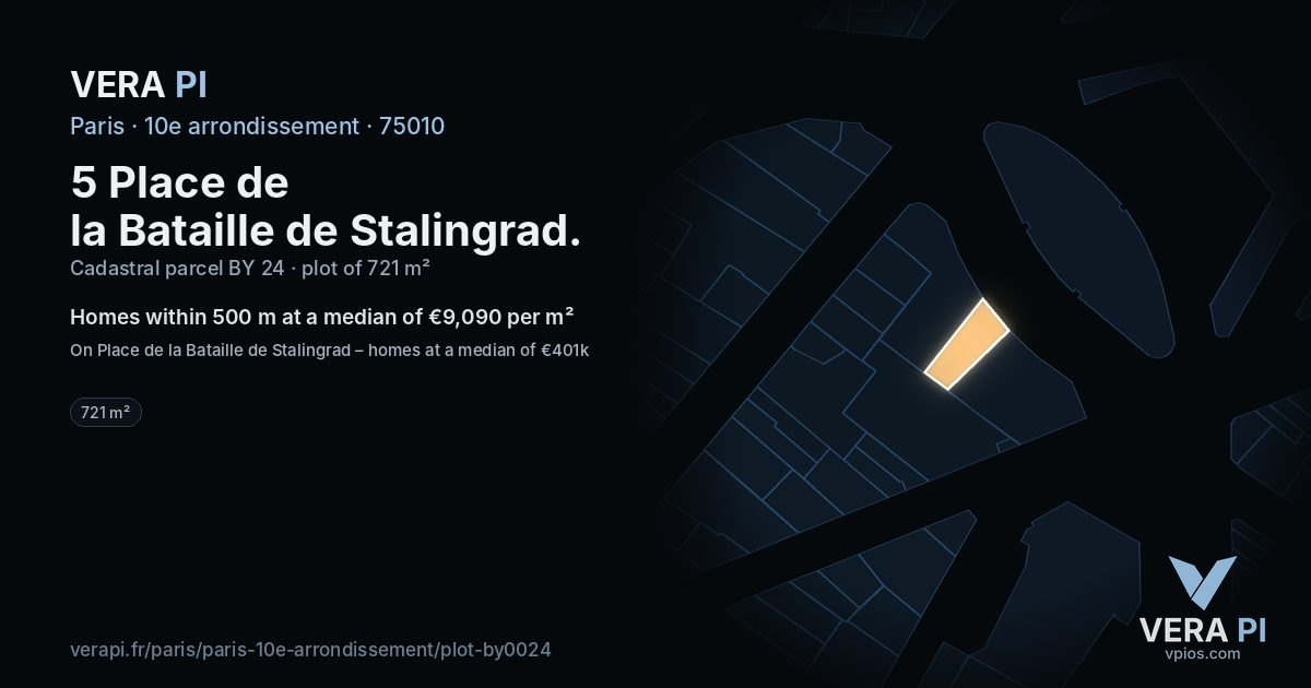 5 Place de la Bataille de Stalingrad, 10e arrondissement at night – the plot lit, the parcels around coloured by the prices near them