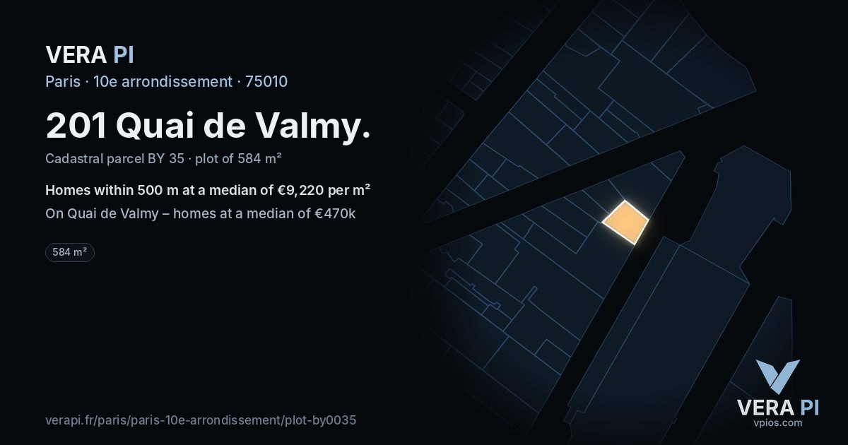 201 Quai de Valmy, 10e arrondissement at night – the plot lit, the parcels around coloured by the prices near them
