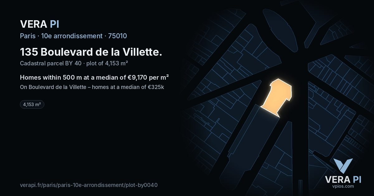 135 Boulevard de la Villette, 10e arrondissement at night – the plot lit, the parcels around coloured by the prices near them