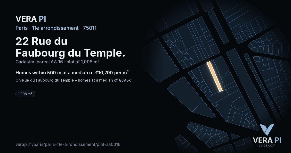 22 Rue du Faubourg du Temple, 11e arrondissement at night – the plot lit, the parcels around coloured by the prices near them