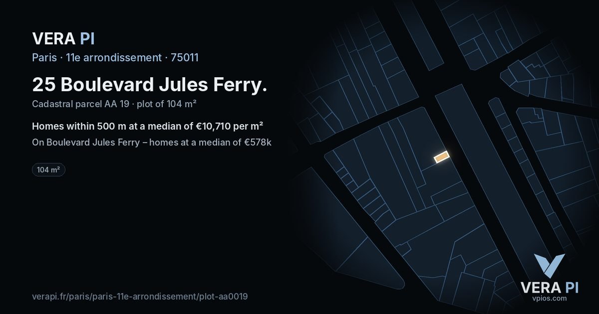 25 Boulevard Jules Ferry, 11e arrondissement at night – the plot lit, the parcels around coloured by the prices near them