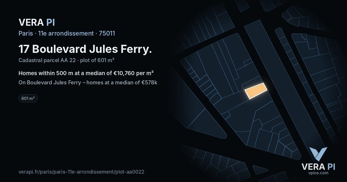 17 Boulevard Jules Ferry, 11e arrondissement at night – the plot lit, the parcels around coloured by the prices near them