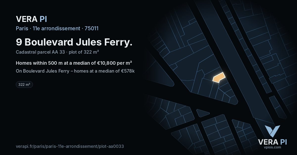 9 Boulevard Jules Ferry, 11e arrondissement at night – the plot lit, the parcels around coloured by the prices near them