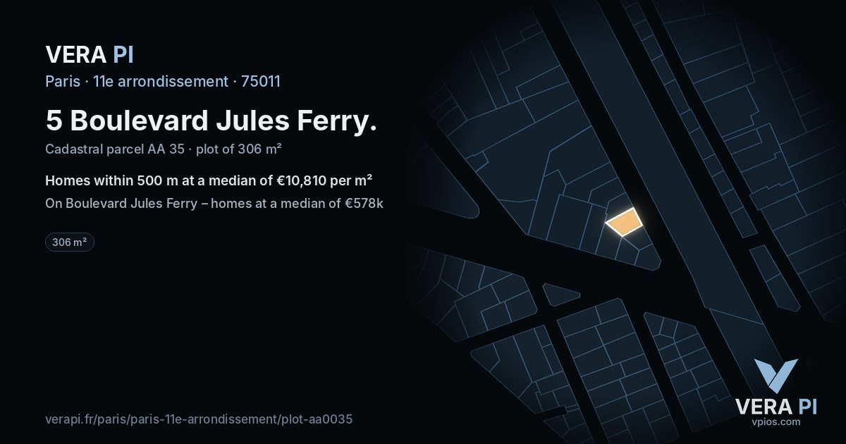 5 Boulevard Jules Ferry, 11e arrondissement at night – the plot lit, the parcels around coloured by the prices near them