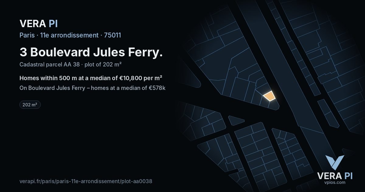 3 Boulevard Jules Ferry, 11e arrondissement at night – the plot lit, the parcels around coloured by the prices near them