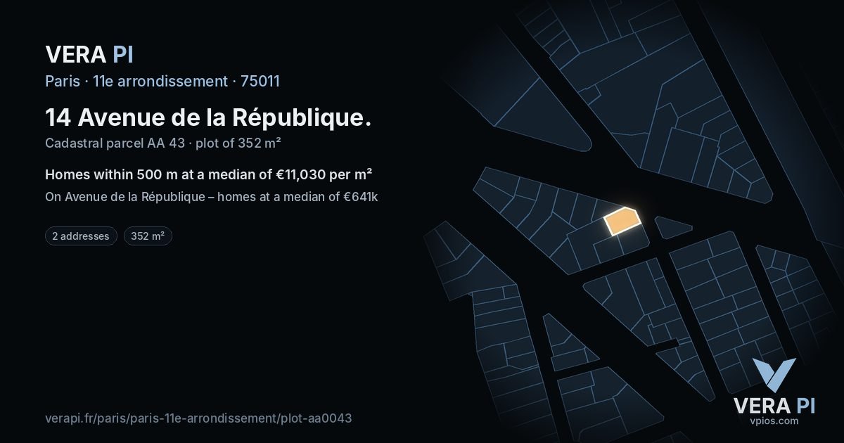 14 Avenue de la République, 11e arrondissement at night – the plot lit, the parcels around coloured by the prices near them