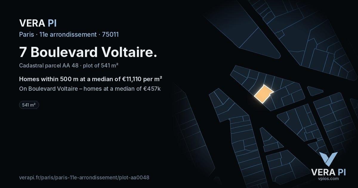 7 Boulevard Voltaire, 11e arrondissement at night – the plot lit, the parcels around coloured by the prices near them