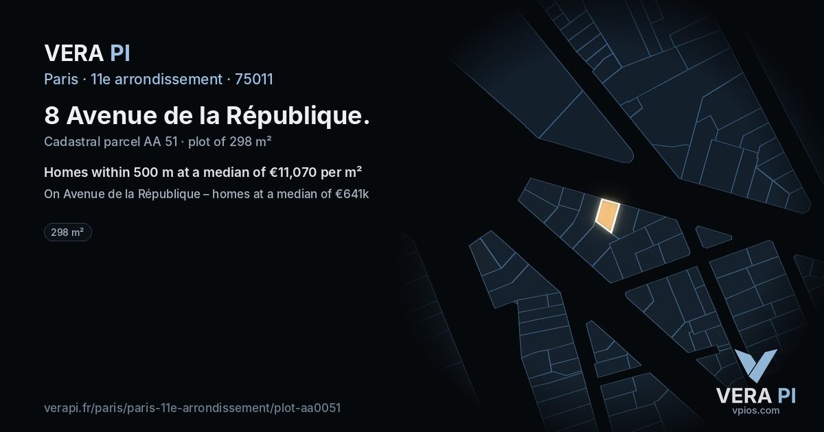 8 Avenue de la République, 11e arrondissement at night – the plot lit, the parcels around coloured by the prices near them